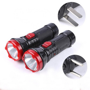 Cheap Portable ABS led torch light built-in charging plug rechargeable 1W flashlight outdoor home emergency plastic flashlight