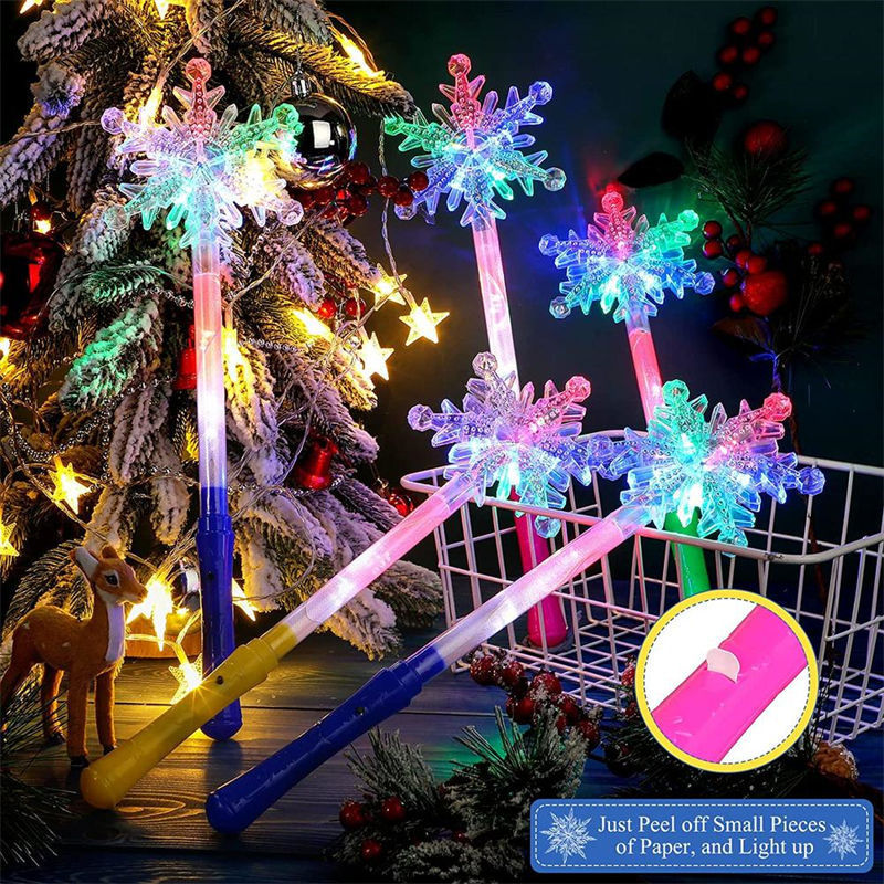 Factory Price Christmas party supplies LED Toys Snowflake Stick Light Up Snow Magic LED Wand