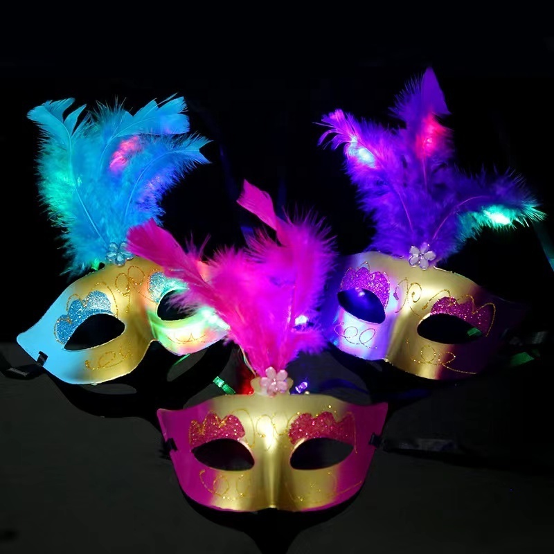 Wholesale Luminous Mask Feather Led Light Up Glitter Eye Mask For Dance Party Props Cosplay Mask