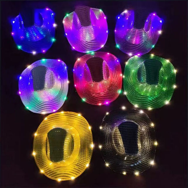 Cheap Colorful LED Light Up Hat Adult Cowboy Cowgirl Hat for Halloween Christmas Party EDC Cosplay costume Kids Hats