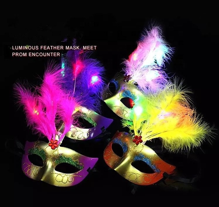 Wholesale Luminous Mask Feather Led Light Up Glitter Eye Mask For Dance Party Props Cosplay Mask