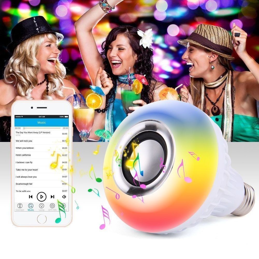 Music Play Lamp Color Changing Wireless Speaker Remote Intelligent  E27 RGB Smart Led Light Bulb