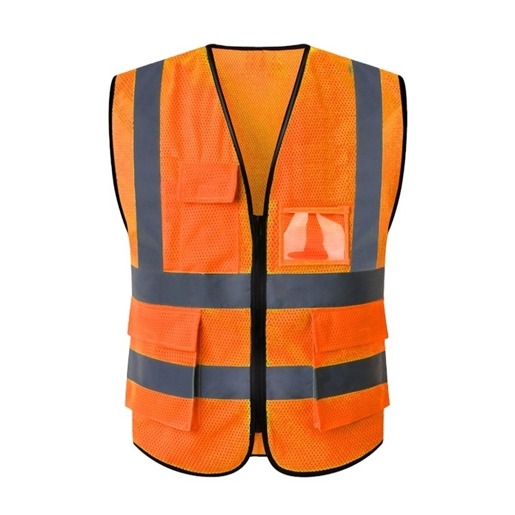 SMASYS High Visibility Orange Mesh Fabric Construction Safety Vest Hi Vis Reflective Tape  Breathable Lightweight Safety Vest