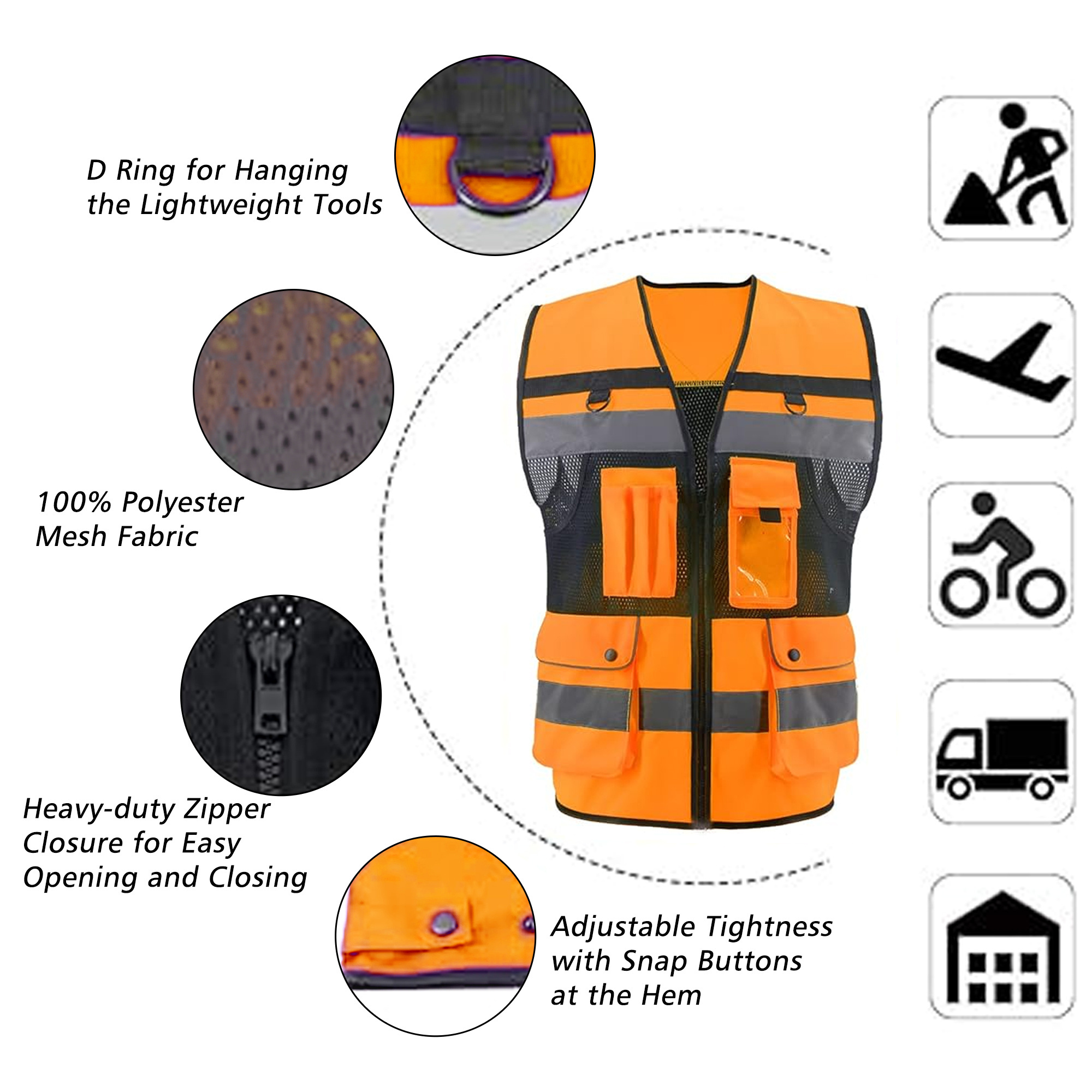 SMASYS High Reflective Tape Polyester Knitting Breathable Mesh Work Vest High Quality Durable Lightweight Safety Vest