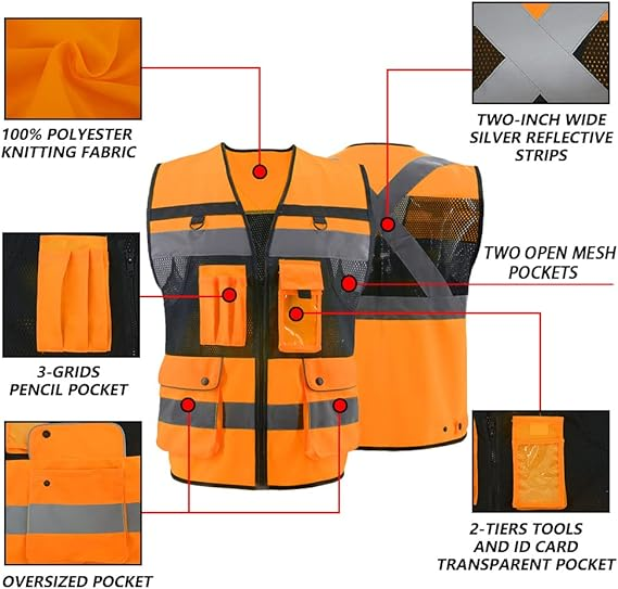 SMASYS High Reflective Tape Polyester Knitting Breathable Mesh Work Vest High Quality Durable Lightweight Safety Vest