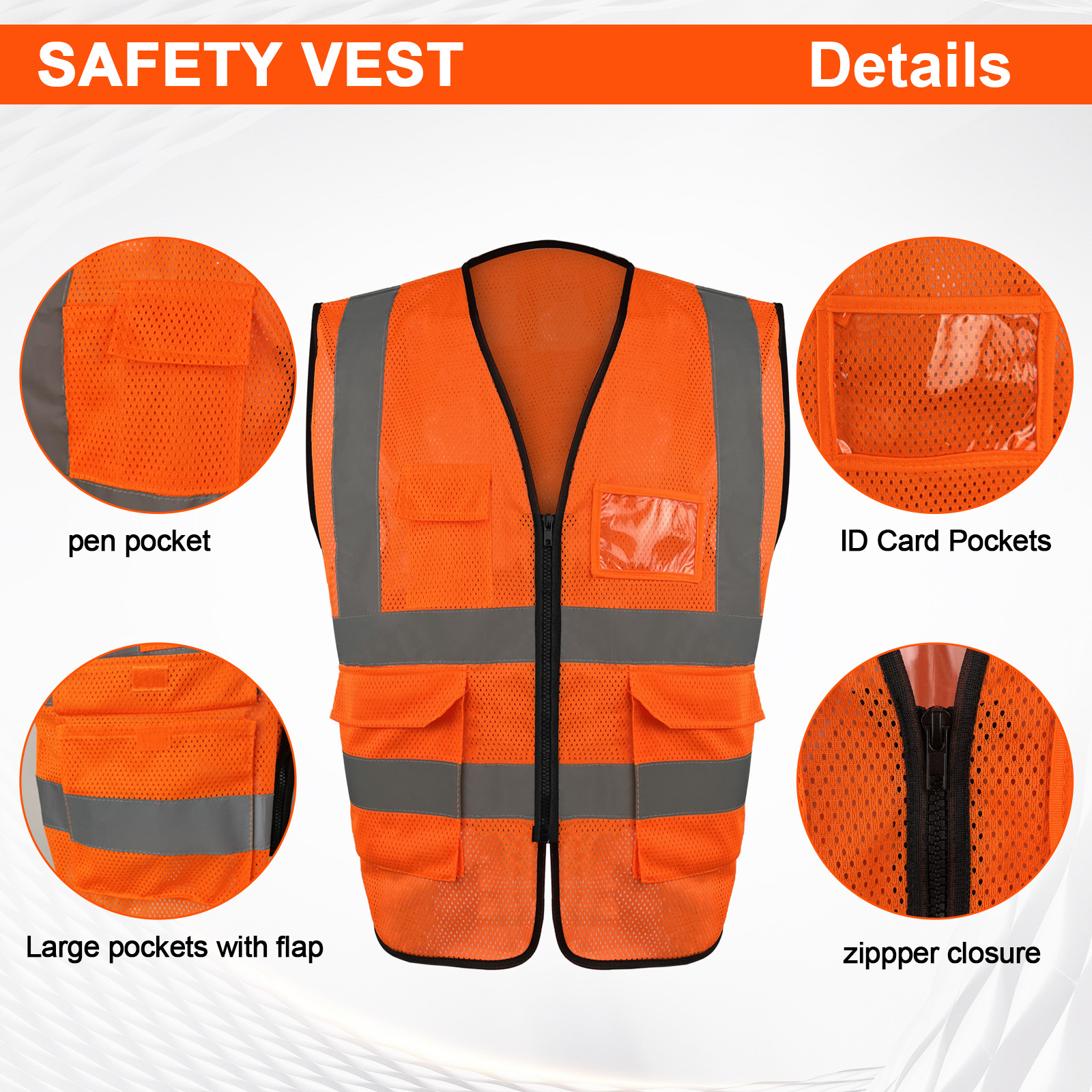 SMASYS High Visibility Orange Mesh Fabric Construction Safety Vest Hi Vis Reflective Tape  Breathable Lightweight Safety Vest