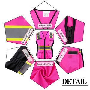 SMASYS Mesh Hi Vis Vest with Pockets Pink for Women