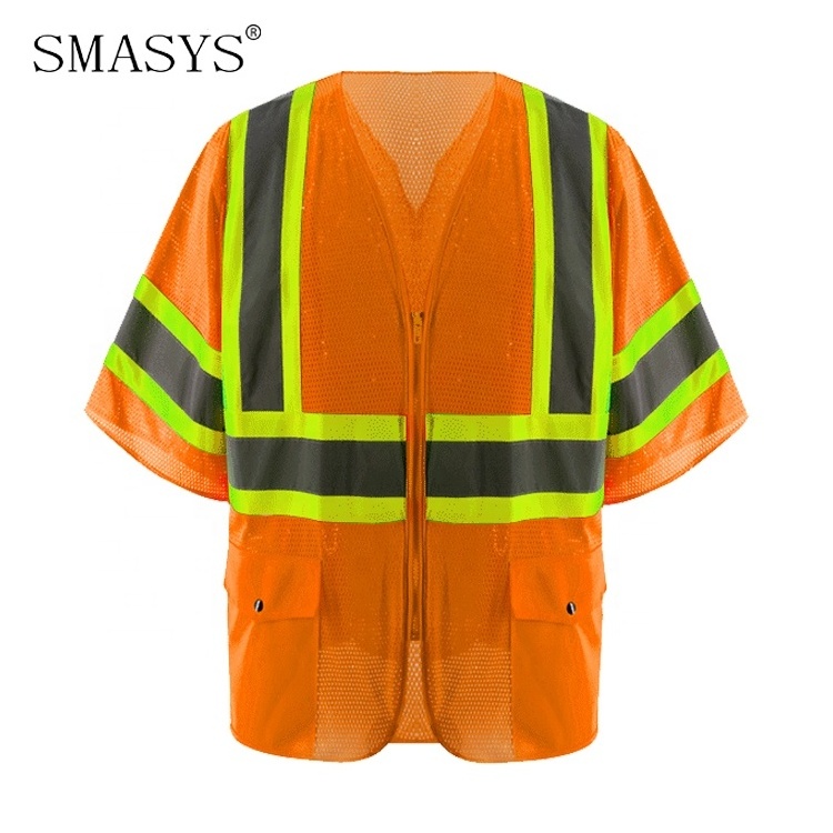 SMASYS Summer Short Sleeve Breathable Safety Orange Reflecting Vest Safety Vests Class 3