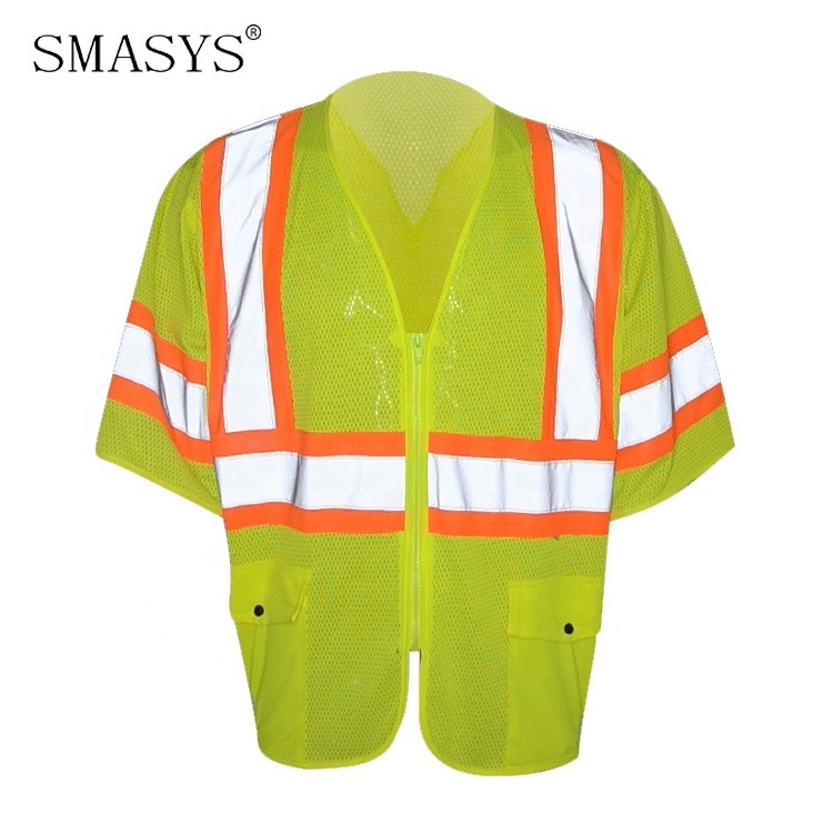 SMASYS Summer Short Sleeve Breathable Safety Orange Reflecting Vest Safety Vests Class 3