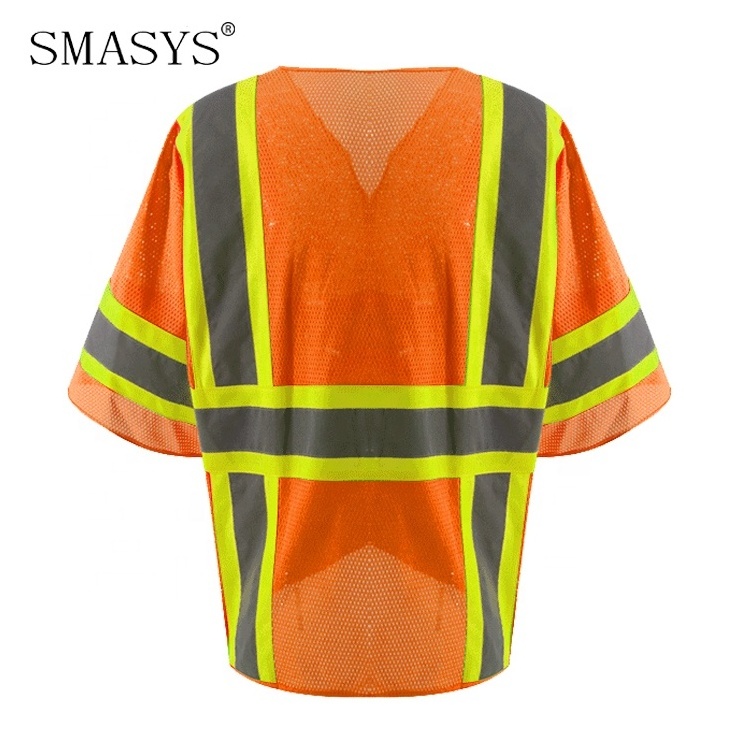 SMASYS Summer Short Sleeve Breathable Safety Orange Reflecting Vest Safety Vests Class 3