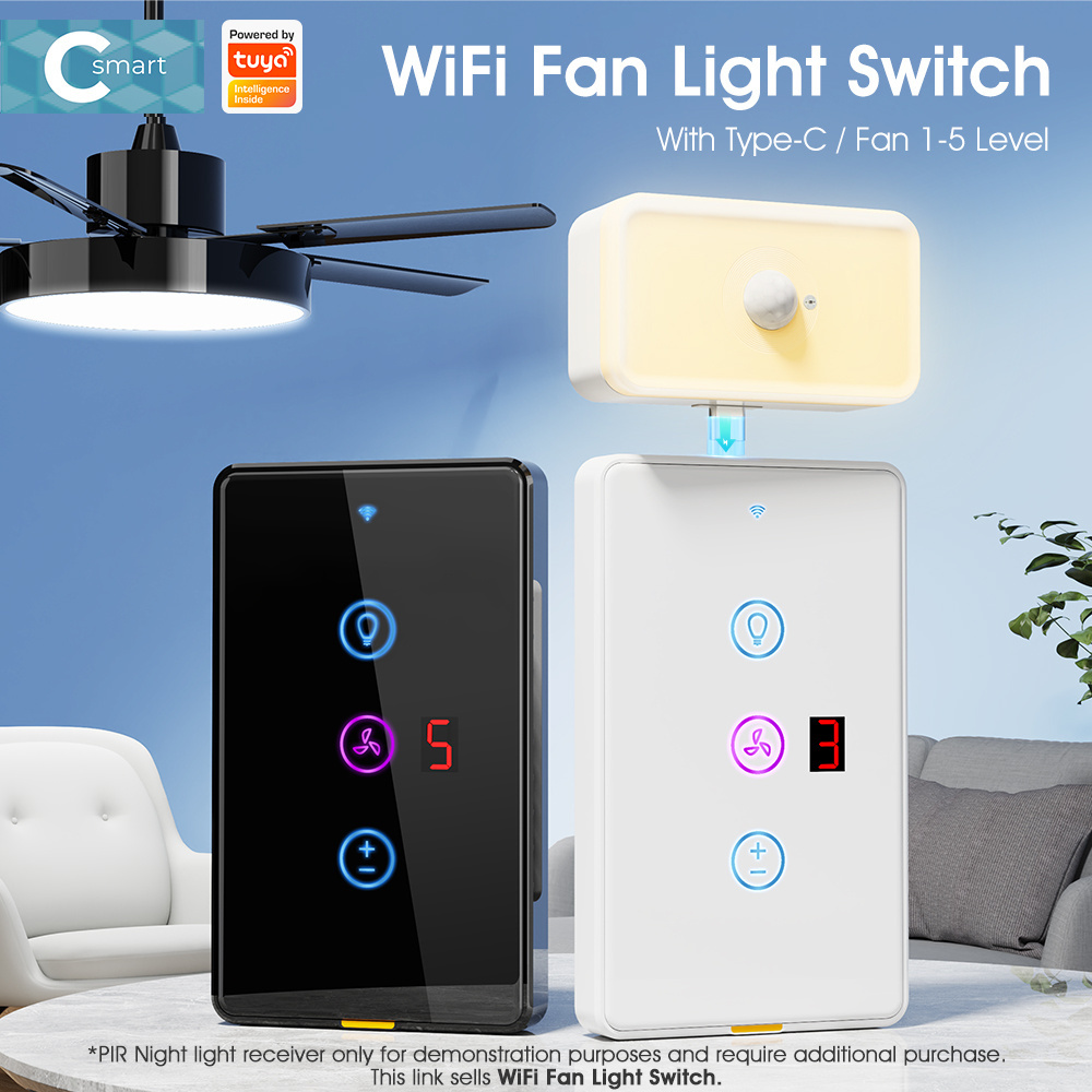 SMATRUL Type c Timing Voice App Compatible With Alexa Google Home Tuya Smart Home Wireless Wifi Fan Light US Switch