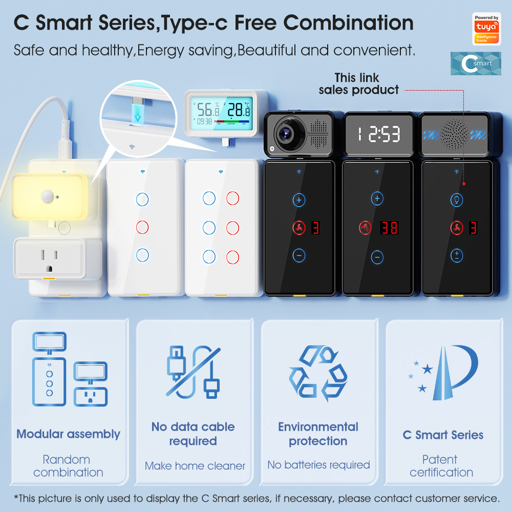 SMATRUL Type c Timing Voice App Compatible With Alexa Google Home Tuya Smart Home Wireless Wifi Fan Light US Switch