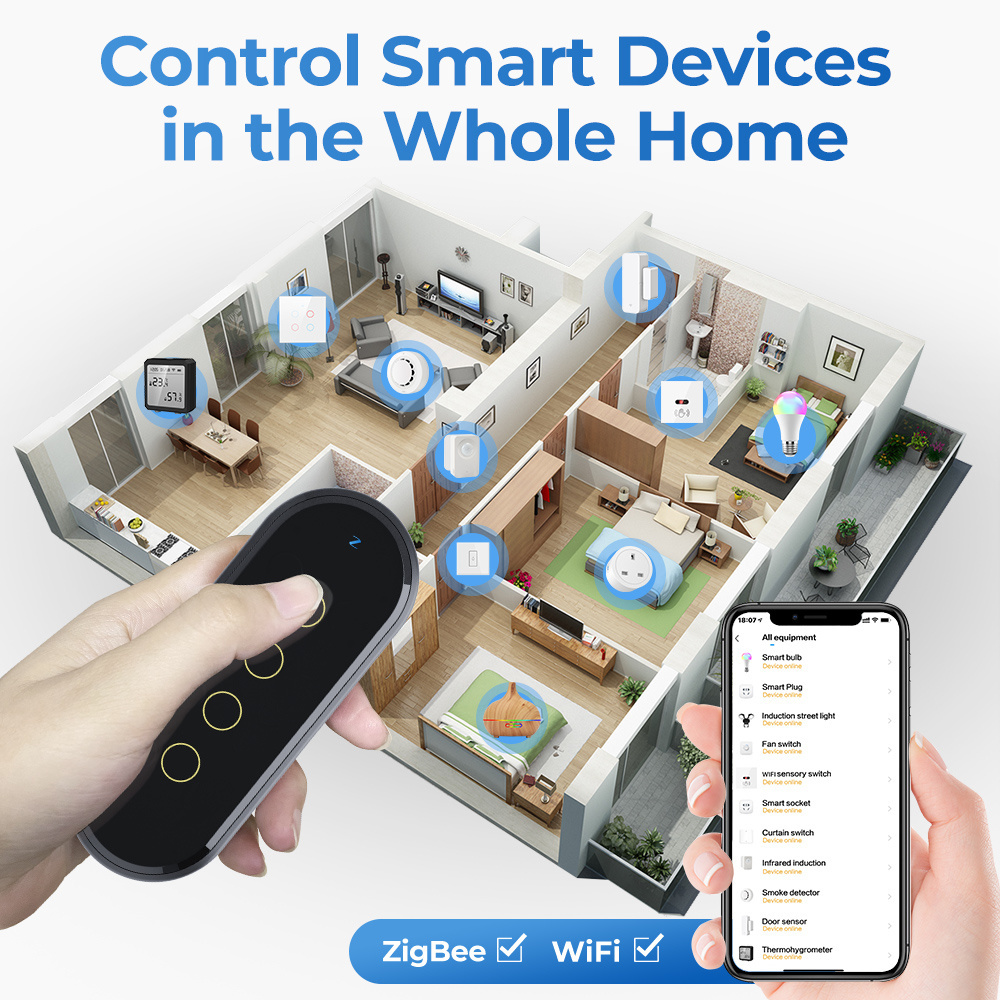 SMATRUL Tuya ZigBee Wireless Smart Home Scene Switch 4 Gang 12 Scene Touch Light Switch Remote Control Smart Life App