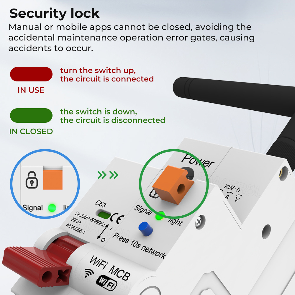 SMATRUL Short Circuit Protection Timed Smart Reclosing Switch Remote Control  63A Tuya Wifi Smart Circuit Breaker