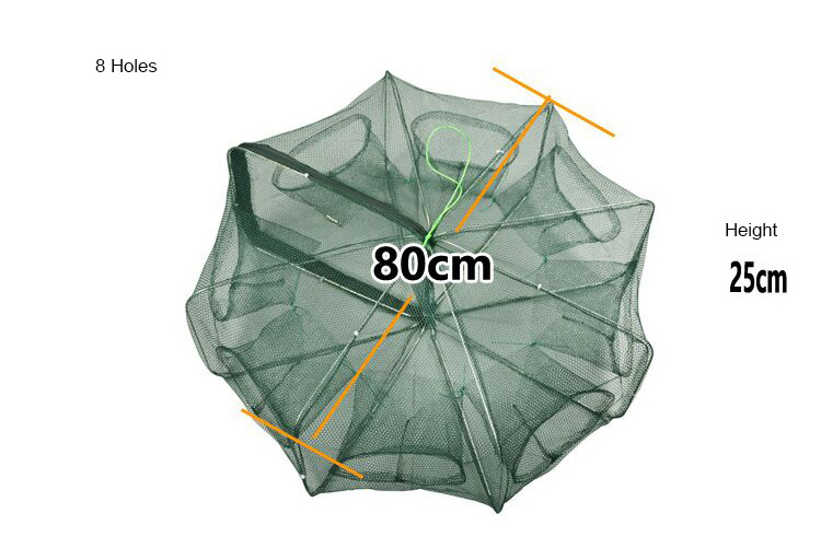 Folding Nylon Fishing Net Trap Cage Green Catching Cast Nets Fishing Umbrella Netting 6 8 12 16 Holes for Small Fish River