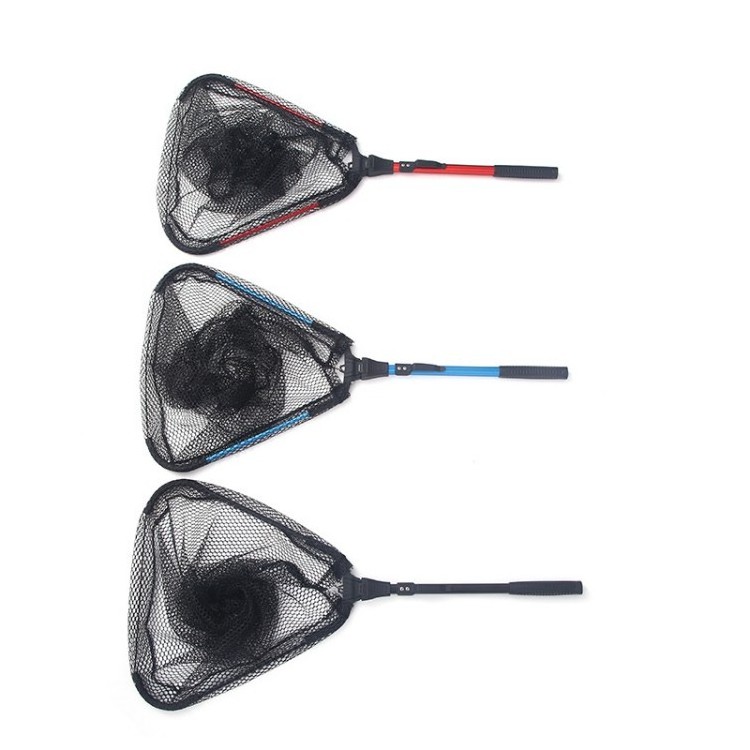 Rubber Coated Freshwater or Saltwater Floating Fishing Nets red Foldable Telescopic Fly Fishing Carp Landing Net