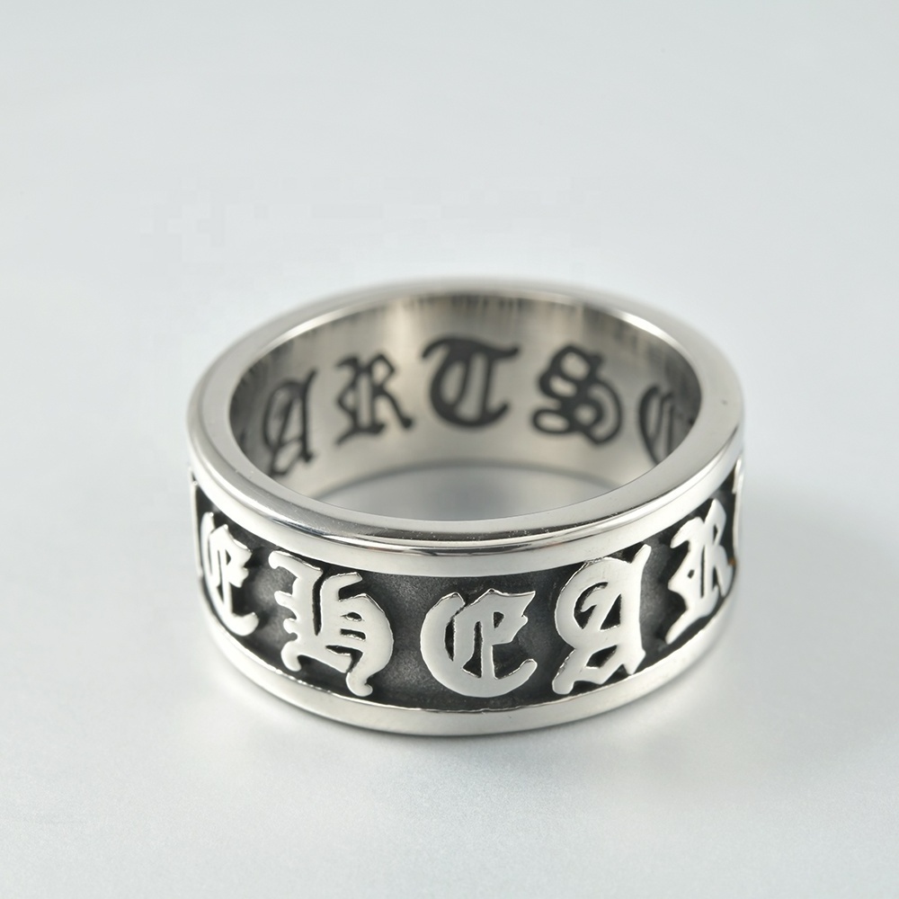 316L Stainless Steel Vintage Man Thumb Ring Six Characters Mantra Sanskrit Band Man Rings Finger Ring for Men