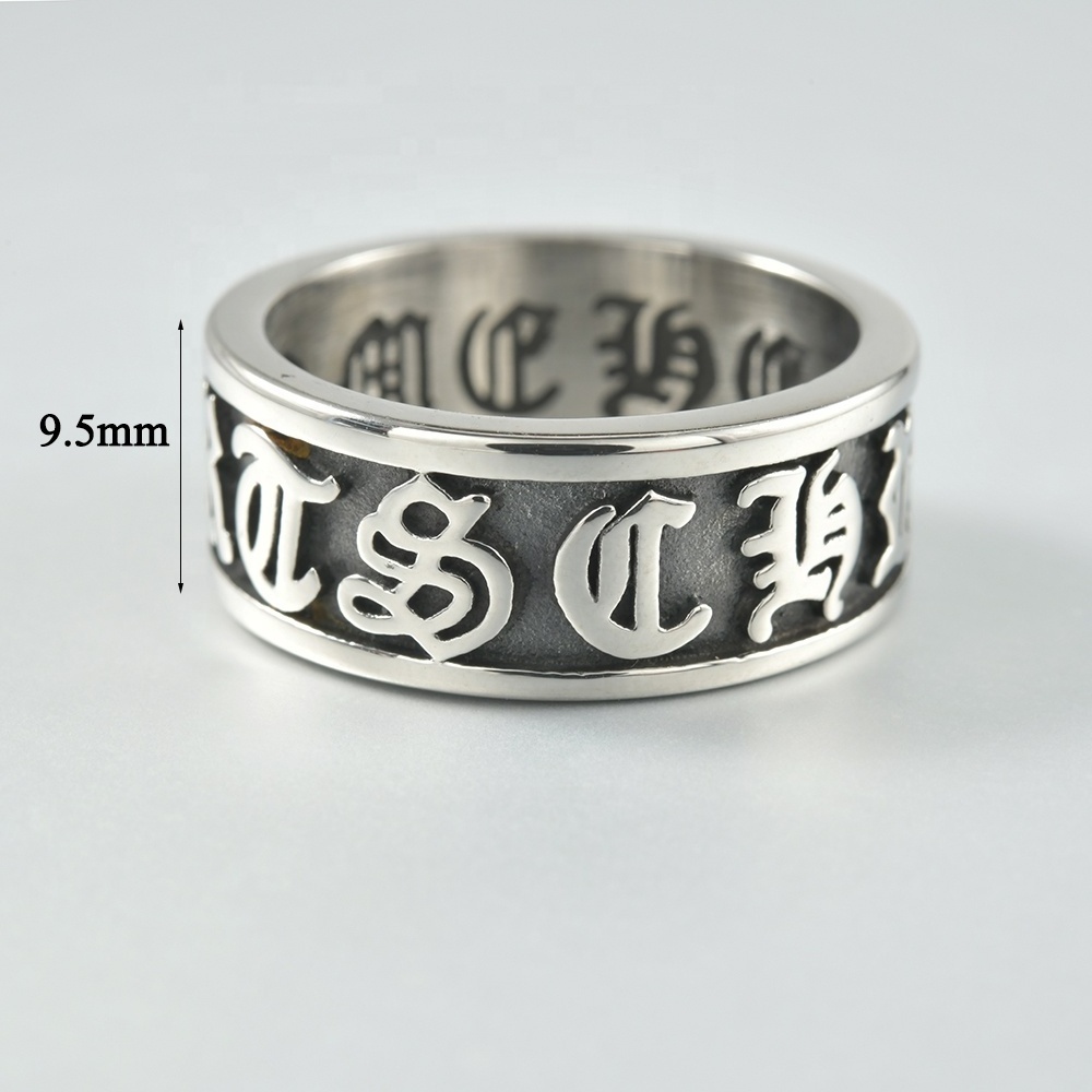 316L Stainless Steel Vintage Man Thumb Ring Six Characters Mantra Sanskrit Band Man Rings Finger Ring for Men