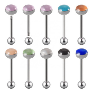 316l External Surgical Steel Tongue Barbell Ring Stone Tongue Barbell Rings 14g Fashion Piercing Body Jewelry For Gift Wholesale