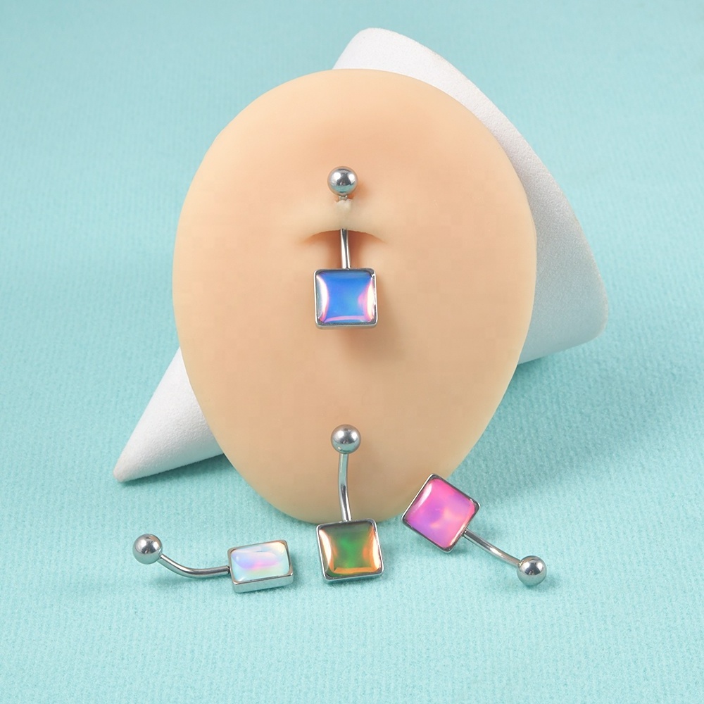 Surgical Steel Epoxy Flash Film Belly Piercing Square Star Heart Moon Glitter Navel Bell Button Ring Body Jewelry Wholesale