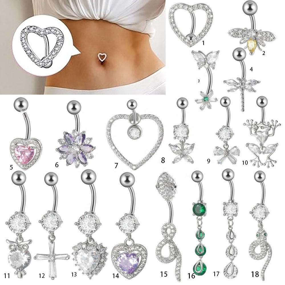 Surgical Steel Heart Butterfly Dragonflies Frogs Snakes Bows Shape Navel Belly Button Ring For Women Piercing Body Jewelry