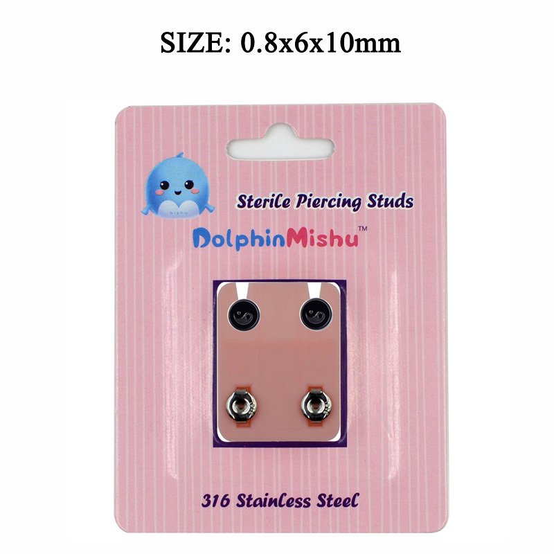 Wholesale Dolphin Mishu Medical 316L Steel Ear Stud Sterile Piercing Package Smile Ladybug Jewelry Prevent Allergy