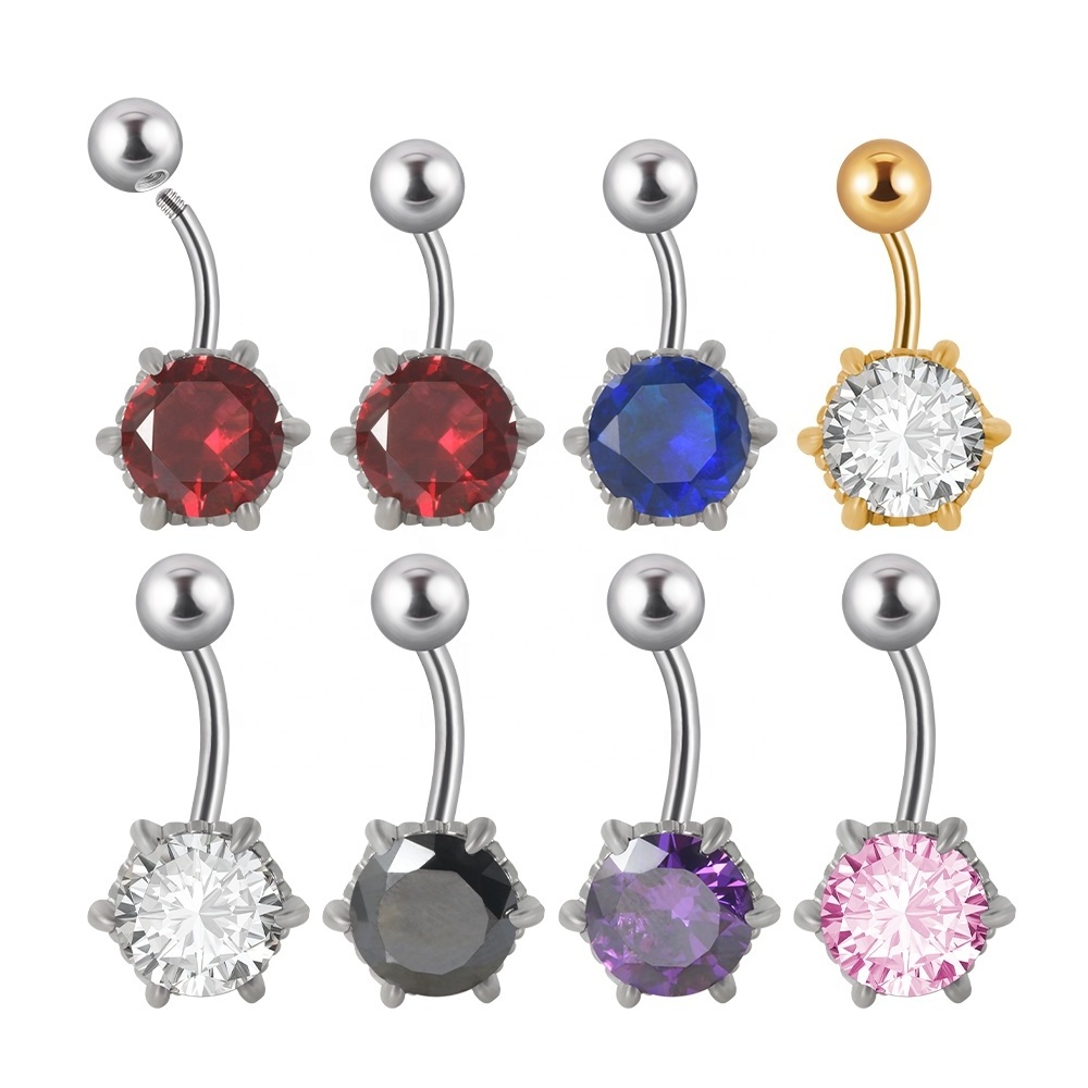 Surgical Steel Exterl Thread Navel Piercing Ring Claw Round Zircon Belly Button Ring For Women Gift Body Piercing Jewelry