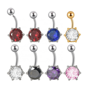 Surgical Steel Exterl Thread Navel Piercing Ring Claw Round Zircon Belly Button Ring For Women Gift Body Piercing Jewelry