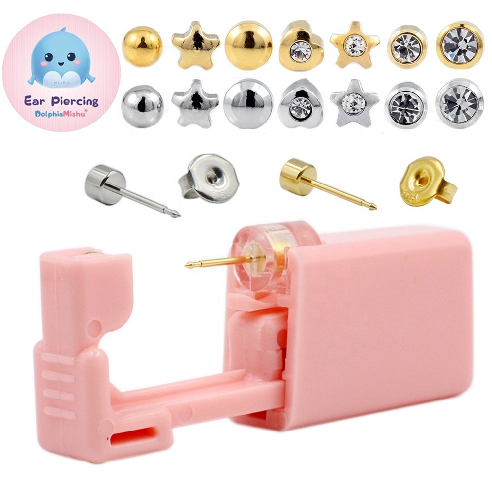 Dolphin Mishu Disposable Ear Piercing Unit Sterile  316L Stainless Steel Earring Zircon Studs Body Piercing Safe Easier to Use