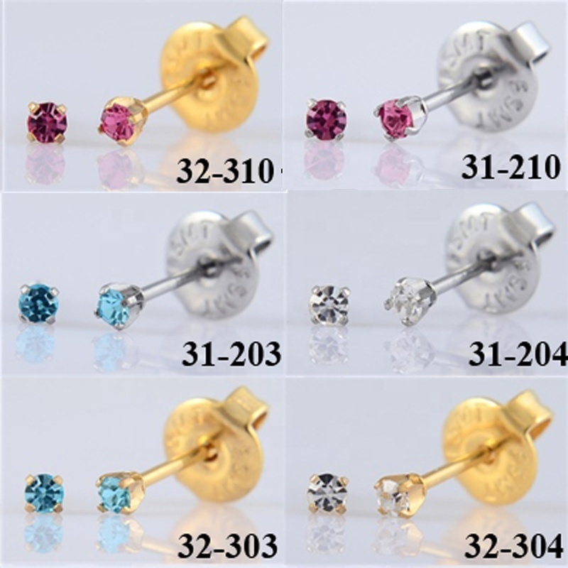 Body Piercing Gun Jewelry Stainless Steel &24K Gold Plated Earring Claw CZ Crystal Gem Earring Studs  Ear Piercing Unit 31/32