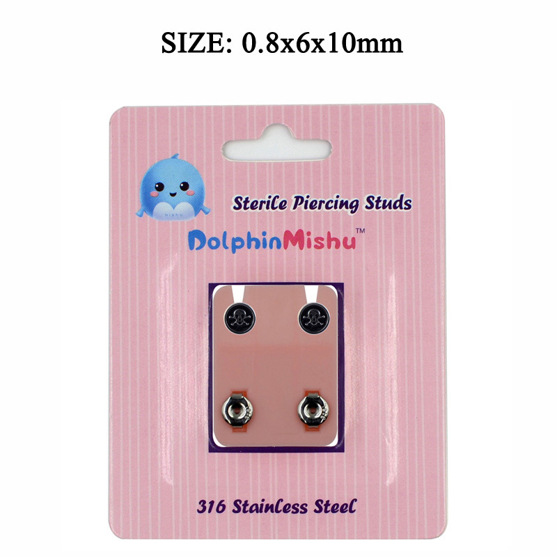 Wholesale Dolphin Mishu Medical 316L Steel Ear Stud Sterile Piercing Package Smile Ladybug Jewelry Prevent Allergy