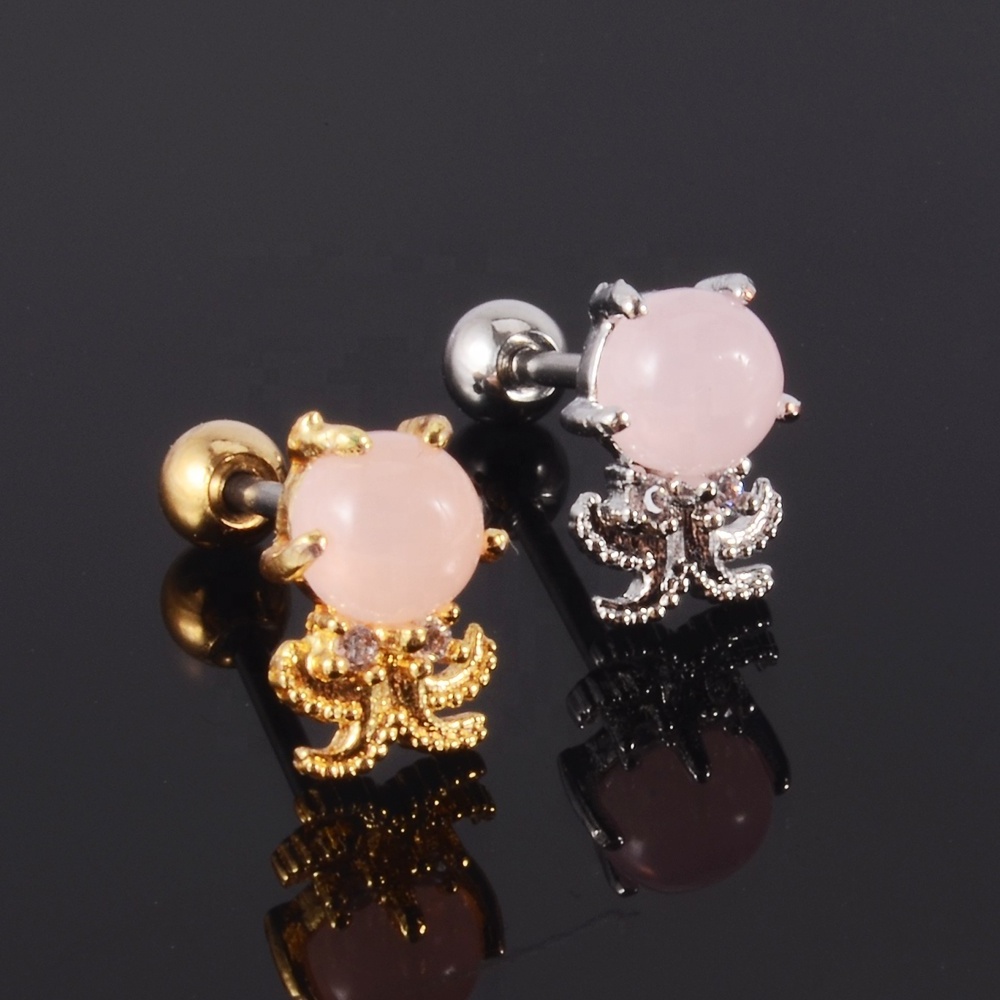 Summer Women Ocean Series Cz Zircon Cartilage Helix Steel Earring Cute Animals Ear Studs Body Piercing Jewelry 20G Wholesale