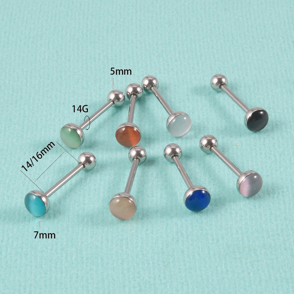 316l External Surgical Steel Tongue Barbell Ring Stone Tongue Barbell Rings 14g Fashion Piercing Body Jewelry For Gift Wholesale