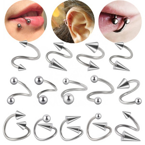 Surgical Steel Spiral Twisted Lip Ring Nose Rings 16 Gauge Ear Cartilage Helix Piercing Body Accessories Jewelry