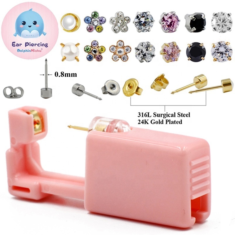 Dolphin Mishu Disposable Ear Piercing Unit Sterile  316L Stainless Steel Earring Zircon Studs Body Piercing Safe Easier to Use