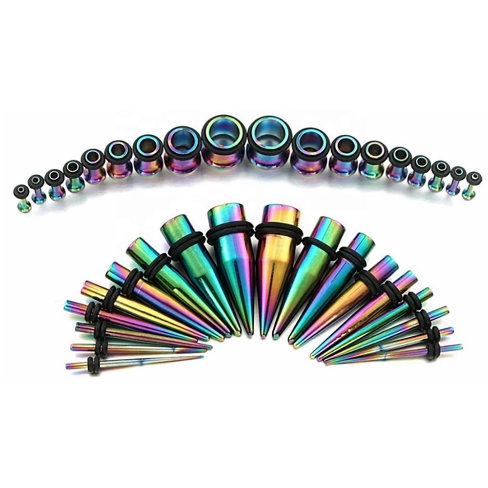 36PCS/Set Ear Gauges Stretching Kit 14G-00G Stainless Steel Single Flare Ear Plugs Tunnels Flesh Tapers Stretcher Taper Set