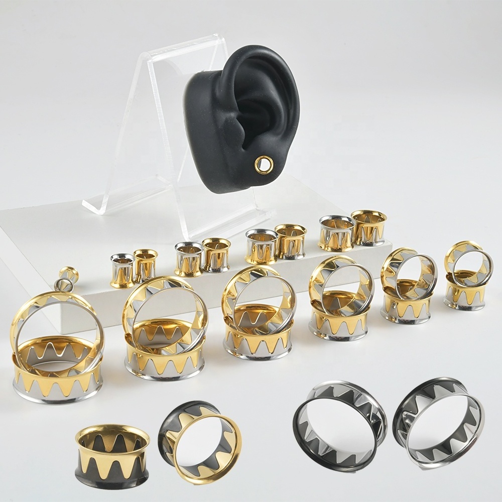 Stainless Steel Contrast Color Stitching Ear Tunnels Plugs Expanders Stretcher Gauges Earrings Piercing Body Jewelry 6-30mm