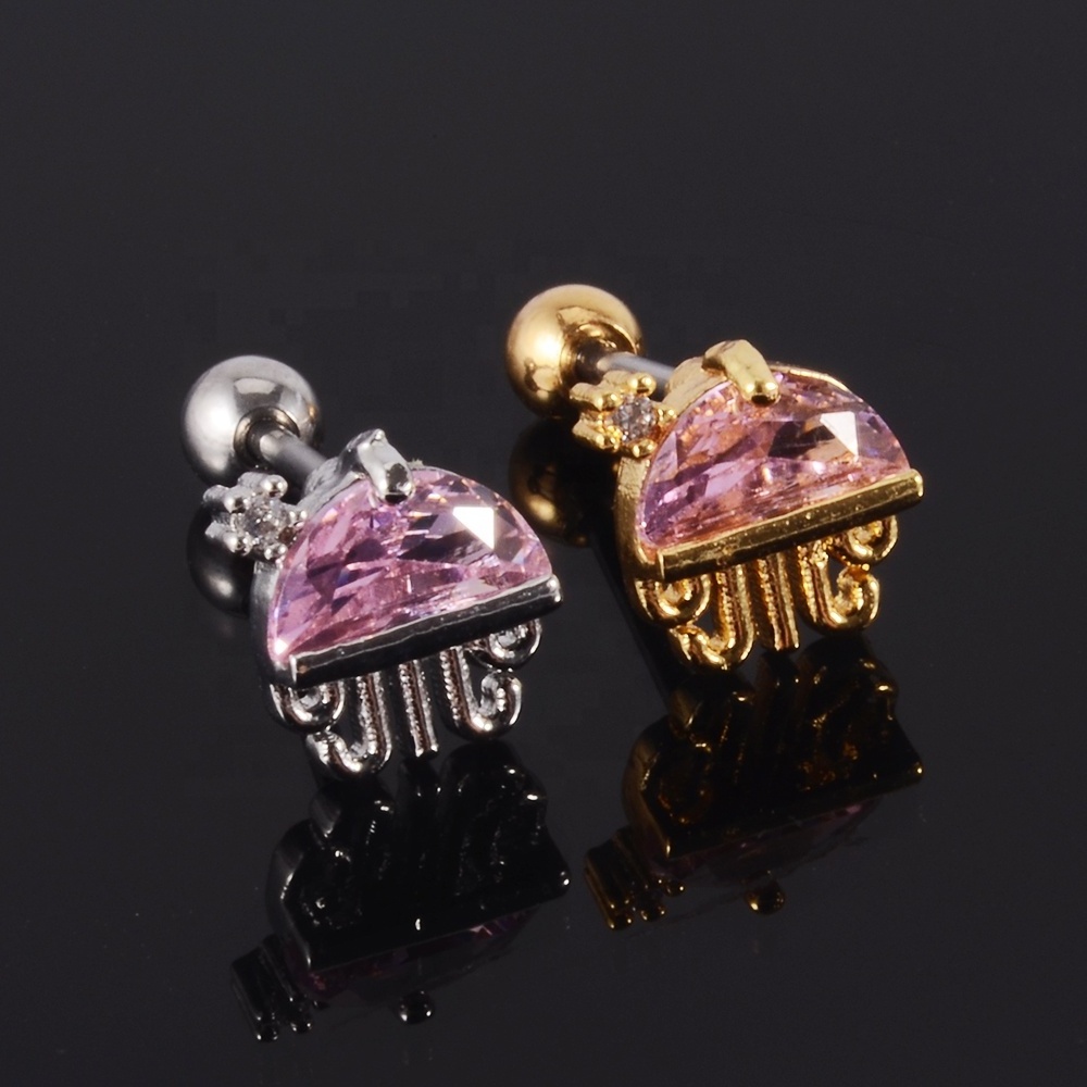 Summer Women Ocean Series Cz Zircon Cartilage Helix Steel Earring Cute Animals Ear Studs Body Piercing Jewelry 20G Wholesale