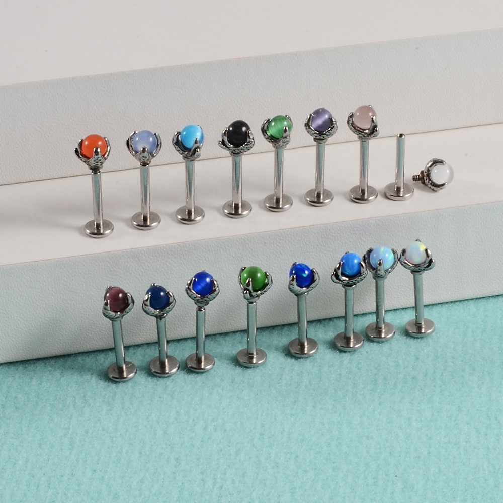 Surgical Steel Cat Stone Earrings Tragus Cartilage Daith Helix Lip Eyebrow Stud Labret Piercing Body Jewelry 16G Wholesale