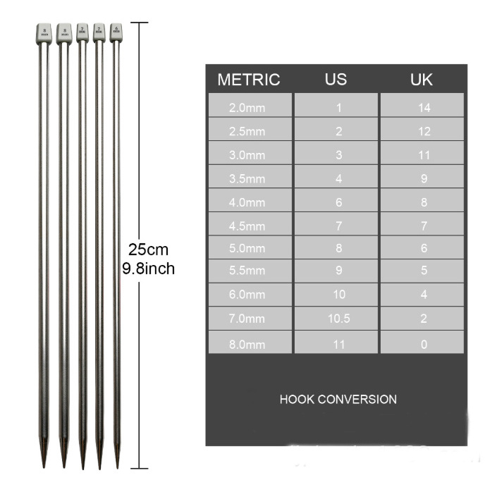 SMB factory wholesale knitting accessories needlework 11 size set Stainless steel Straight Knitting needles with good quality