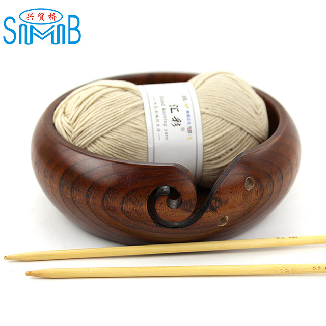 2024  Wholesale high quality handmade craft crochet kit Yarn Storage Bowl basket wooden yarn bowls for knitting