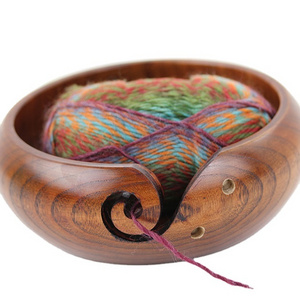 2024  Wholesale high quality handmade craft crochet kit Yarn Storage Bowl basket wooden yarn bowls for knitting