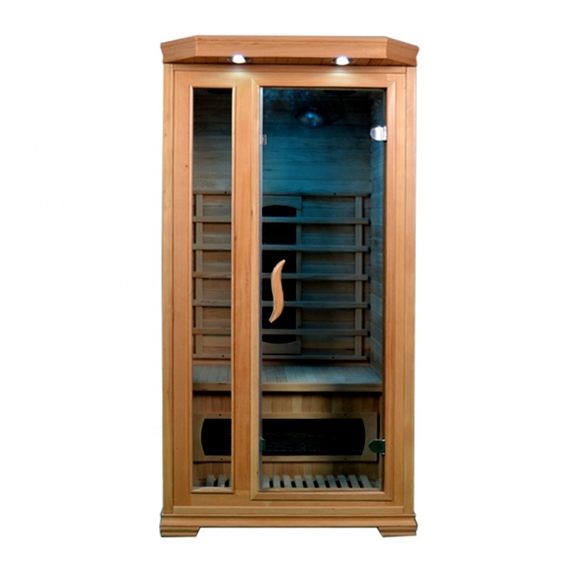 OEM 1 Person Hemlock Wood Indoor Ceramic Heaters Dry Sauna Home Infrared Sauna Room