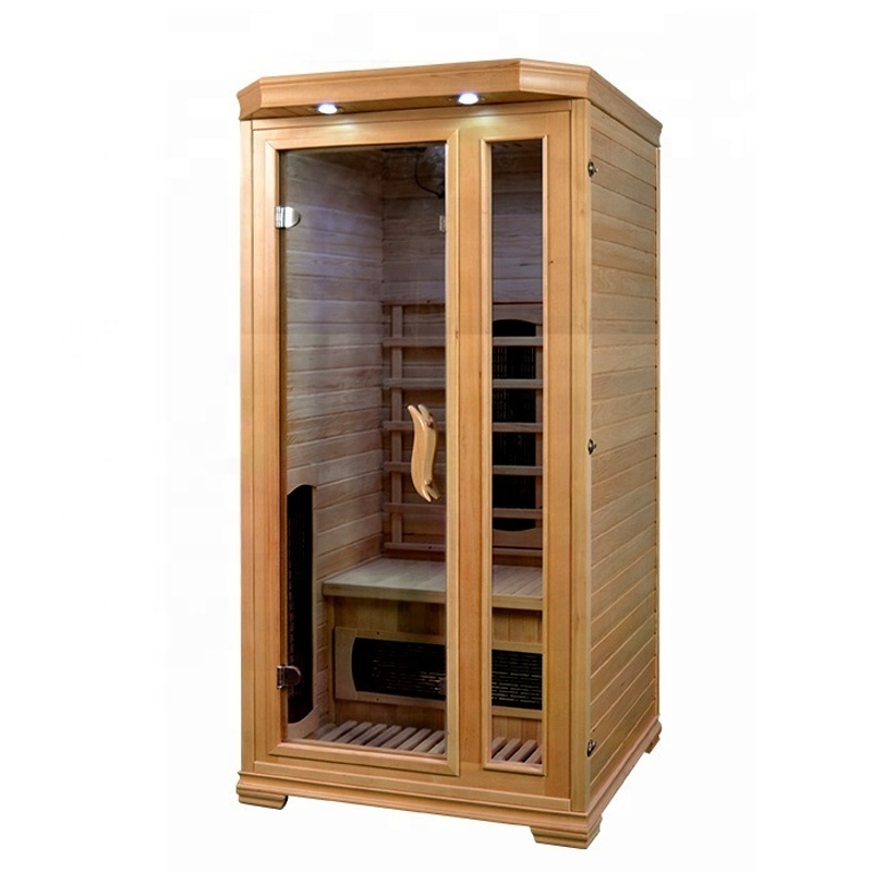 OEM 1 Person Hemlock Wood Indoor Ceramic Heaters Dry Sauna Home Infrared Sauna Room