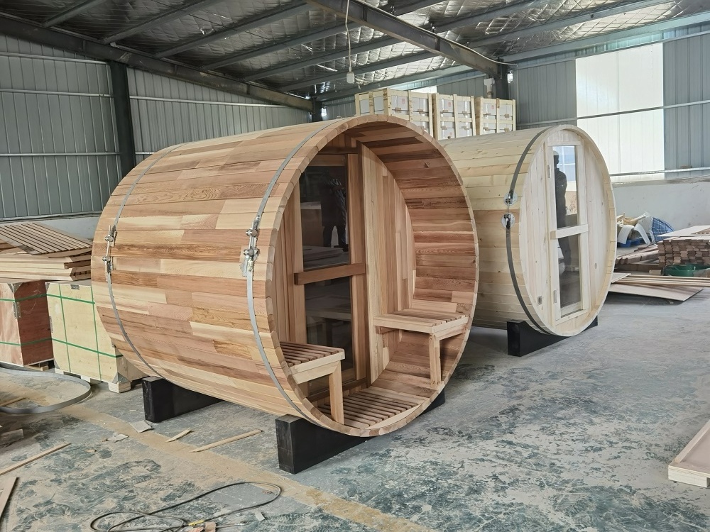 Factory Directly Sale Barrel Sauna 6 Person Red Cedar Barrel Outdoor Sauna With Wood Burning Stove