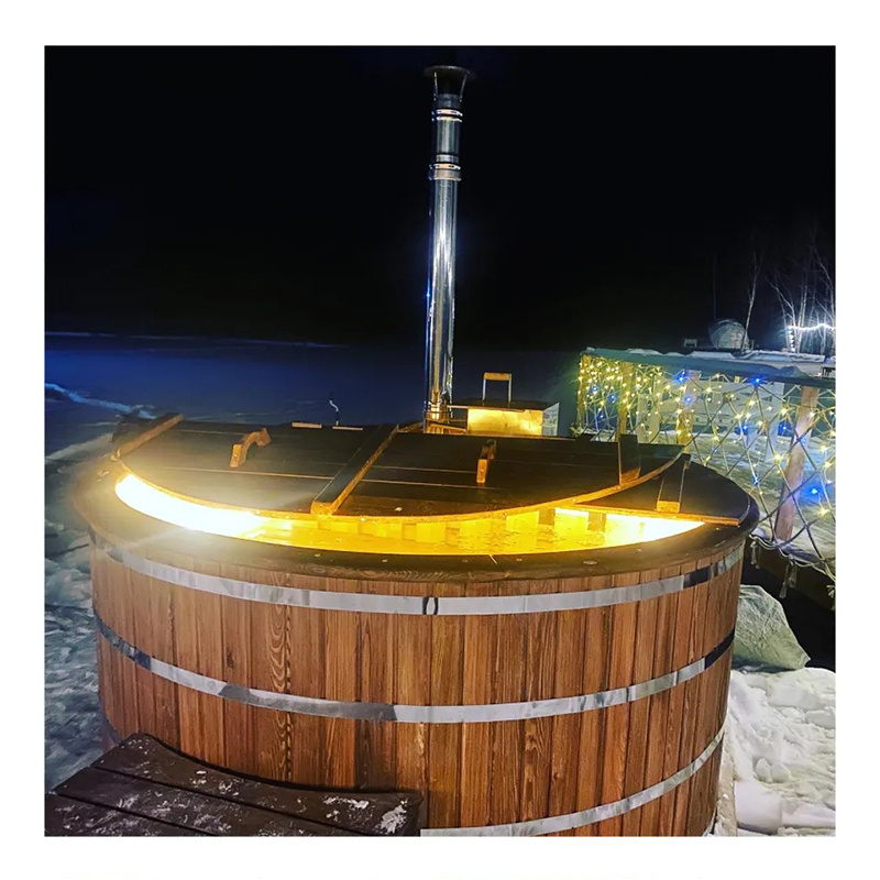 Solid Wood Large Outdoor Hot SPA Tub Round Bathtub Wood Fired 6 persons hot bath tub