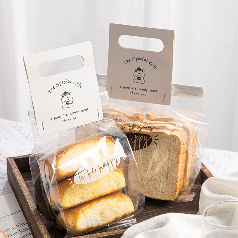 Wholesale Custom Transparent PET Ziplock Bread Bag with Handle 450g Whole Wheat Sliced Toast Packing Bag