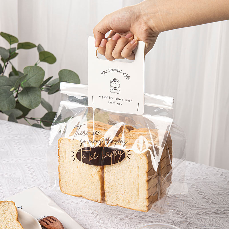 Wholesale Custom Transparent PET Ziplock Bread Bag with Handle 450g Whole Wheat Sliced Toast Packing Bag