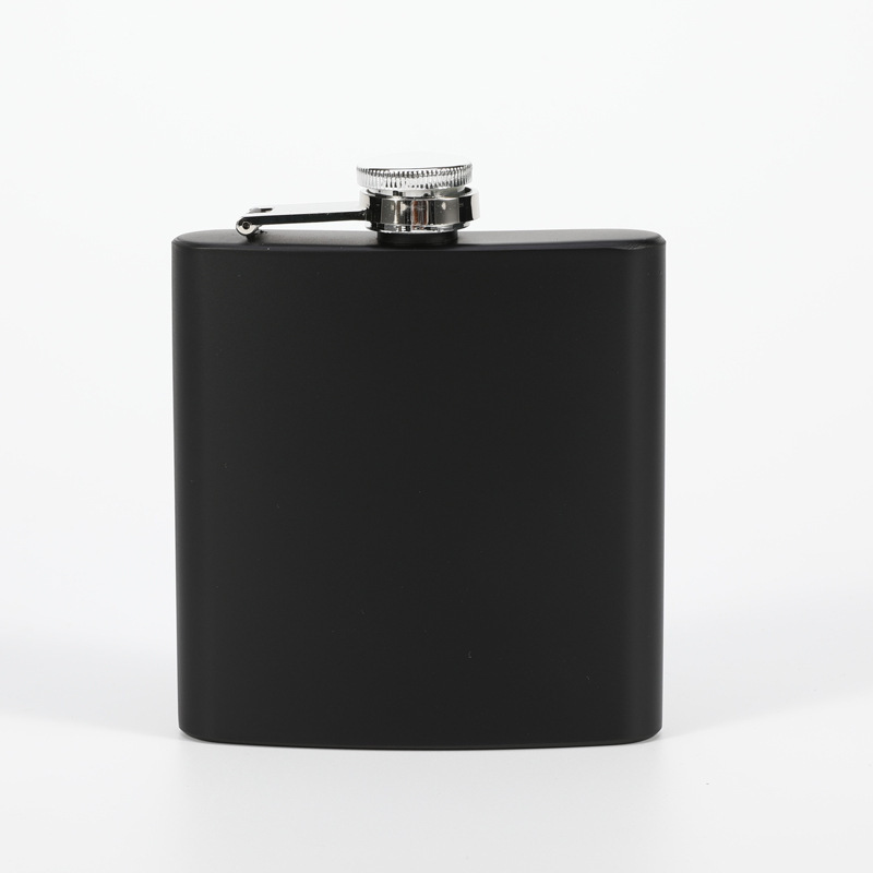 6oz Matte Black Stainless Steel Whiskey Wine Hip Flask with Funnel and Custom Laser Engraved Logo