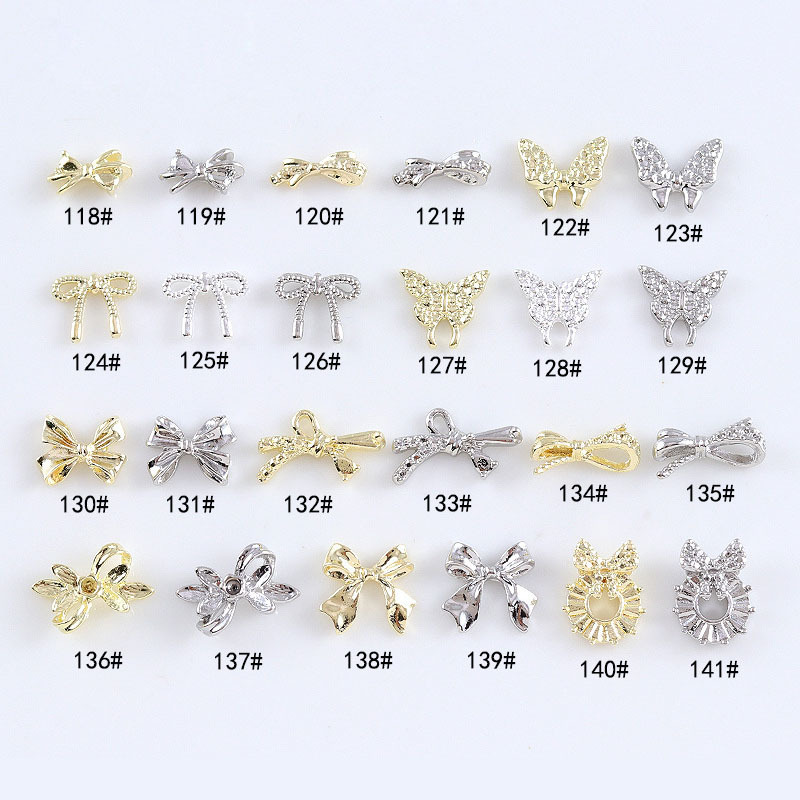 Wholesale In Bulk Gold Silver Bowtie Ribbon Butterfly 3D Alloy Nail Art Jewelry Metal Nail Charms Bows